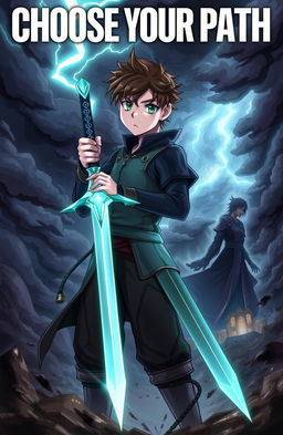 A young man named Zephyr is standing confidently, gripping the glowing sword "Soul Eater" firmly in his hand