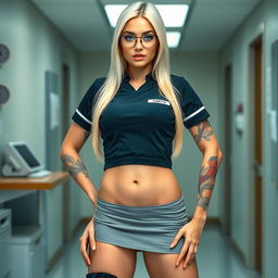 A 19-year-old female nurse of Czech ethnicity, showcasing an hourglass, muscular body with a flat stomach