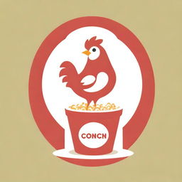 A vibrant logo featuring golden chicken popcorn overflowing from a red and white striped bucket, with stylized, appetizing text 'Chicken Popcorn'.