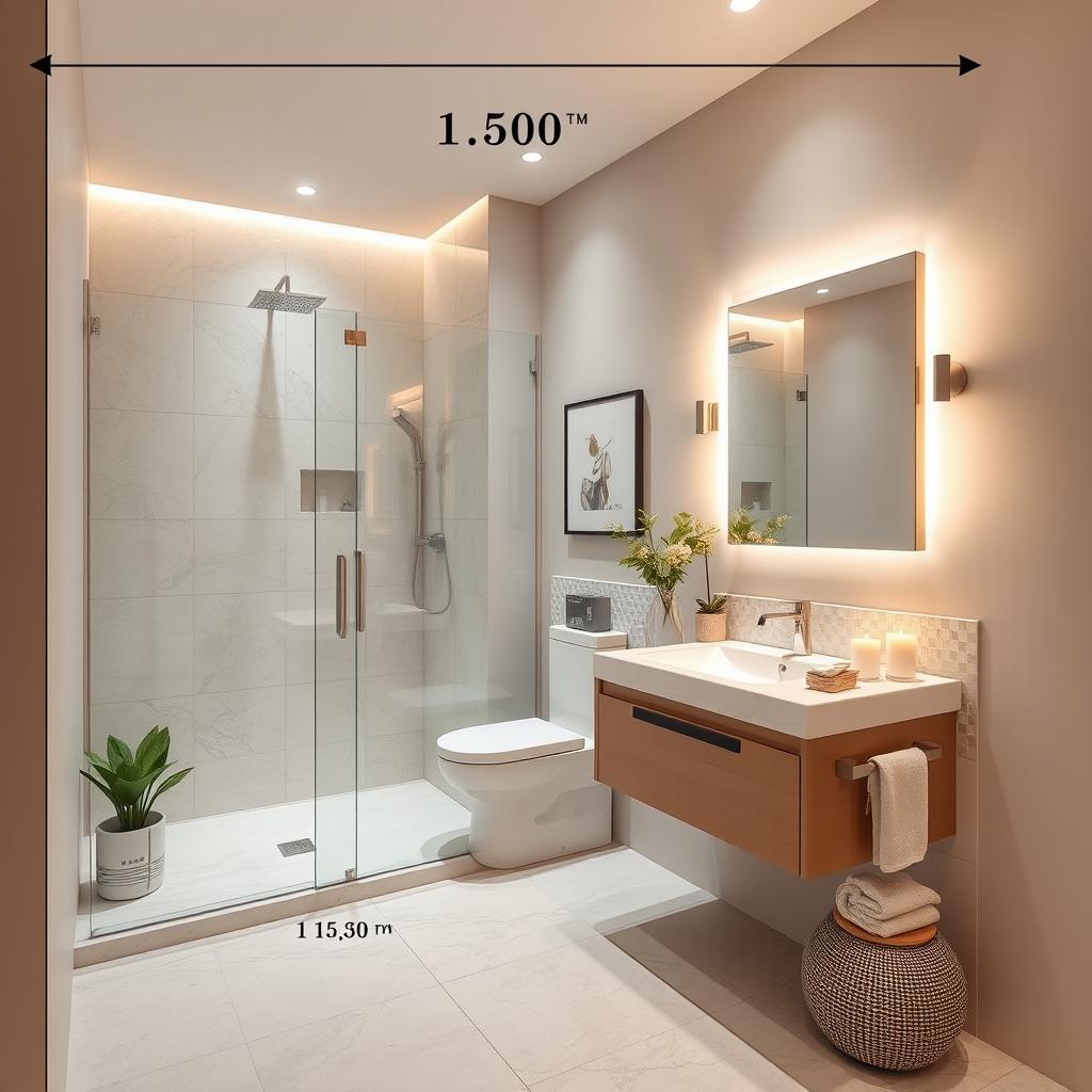 A beautifully designed bathroom measuring 1