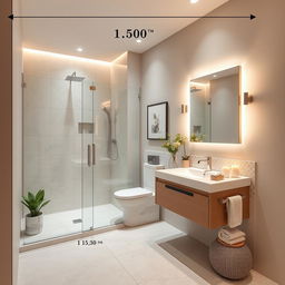 A beautifully designed bathroom measuring 1