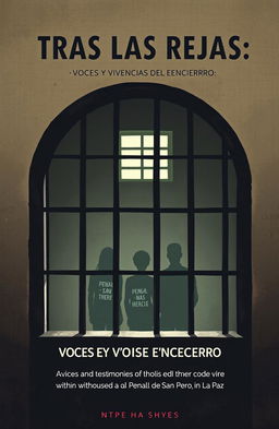 A book cover illustration for the title "TRAS LAS REJAS: VOCES Y VIVENCIAS DEL ENCIERRO"