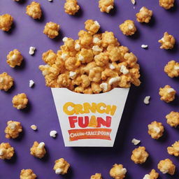 A captivating image of golden chicken popcorn adorned by a catchy slogan, 'Crunch into Fun!', in vivid lettering.