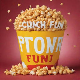 A captivating image of golden chicken popcorn adorned by a catchy slogan, 'Crunch into Fun!', in vivid lettering.