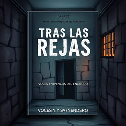 A book cover design for the title "TRAS LAS REJAS: VOCES Y VIVENCIAS DEL ENCIERRO"