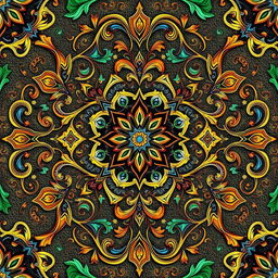 An intricate and beautifully detailed Arabesque pattern, featuring swirling vines, floral elements, and geometric shapes