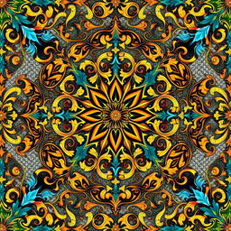 An intricate and beautifully detailed Arabesque pattern, featuring swirling vines, floral elements, and geometric shapes