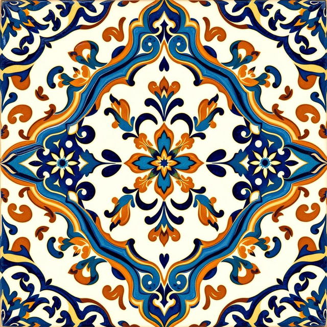 A traditional neo-Moresque faience motif, showcasing elegant patterns that blend traditional Moorish artistry with contemporary influences