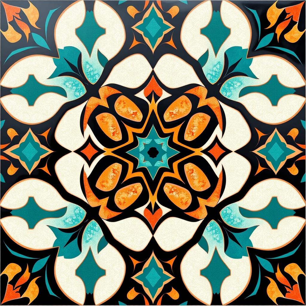 A modern neo-Moresque faience motif, blending contemporary design with traditional Moorish aesthetics