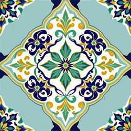 A modern faience motif inspired by Arabesque and Neo-Moorish styles, featuring intricate geometric patterns, flowing lines, and vivid colors typical of traditional Islamic art