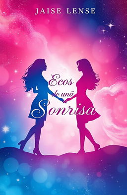 A beautiful book cover titled 'Ecos de una Sonrisa', illustrating a long-distance love story between two women