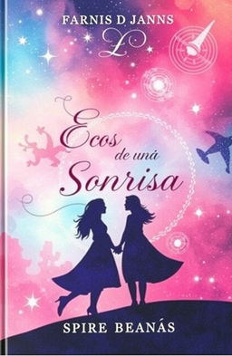 A beautiful book cover titled 'Ecos de una Sonrisa', illustrating a long-distance love story between two women