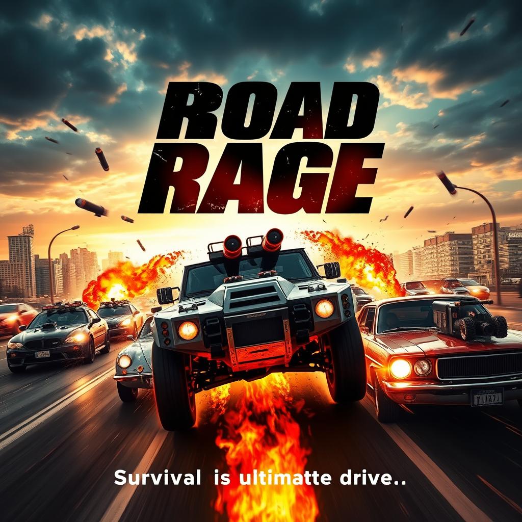 A thrilling movie poster for a film titled 'ROAD RAGE'