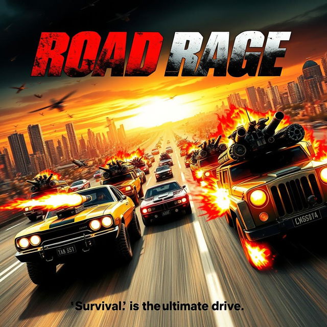 A thrilling movie poster for a film titled 'ROAD RAGE'