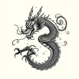 A striking Black Balinese Dragon tattoo design, intricately detailed with swirling patterns and traditional Balinese motifs