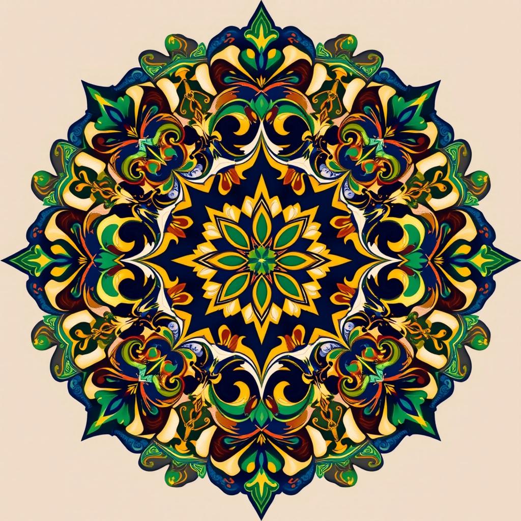 An intricate design showcasing a blend of modern and traditional elements, featuring ornate geometric patterns interwoven with floral motifs