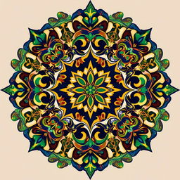 An intricate design showcasing a blend of modern and traditional elements, featuring ornate geometric patterns interwoven with floral motifs