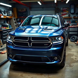 A modified 2023 Dodge Durango featuring a front end swap from a 2015 Ram 1500, showcasing the distinct grille and headlights of the Ram integrated into the sleek body of the Durango