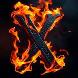 A dynamic representation of a dark letter X engulfed in vibrant flames, creating a powerful contrast between the shadowy letter and the bright, fiery hues