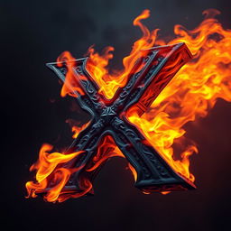 A dynamic representation of a dark letter X engulfed in vibrant flames, creating a powerful contrast between the shadowy letter and the bright, fiery hues