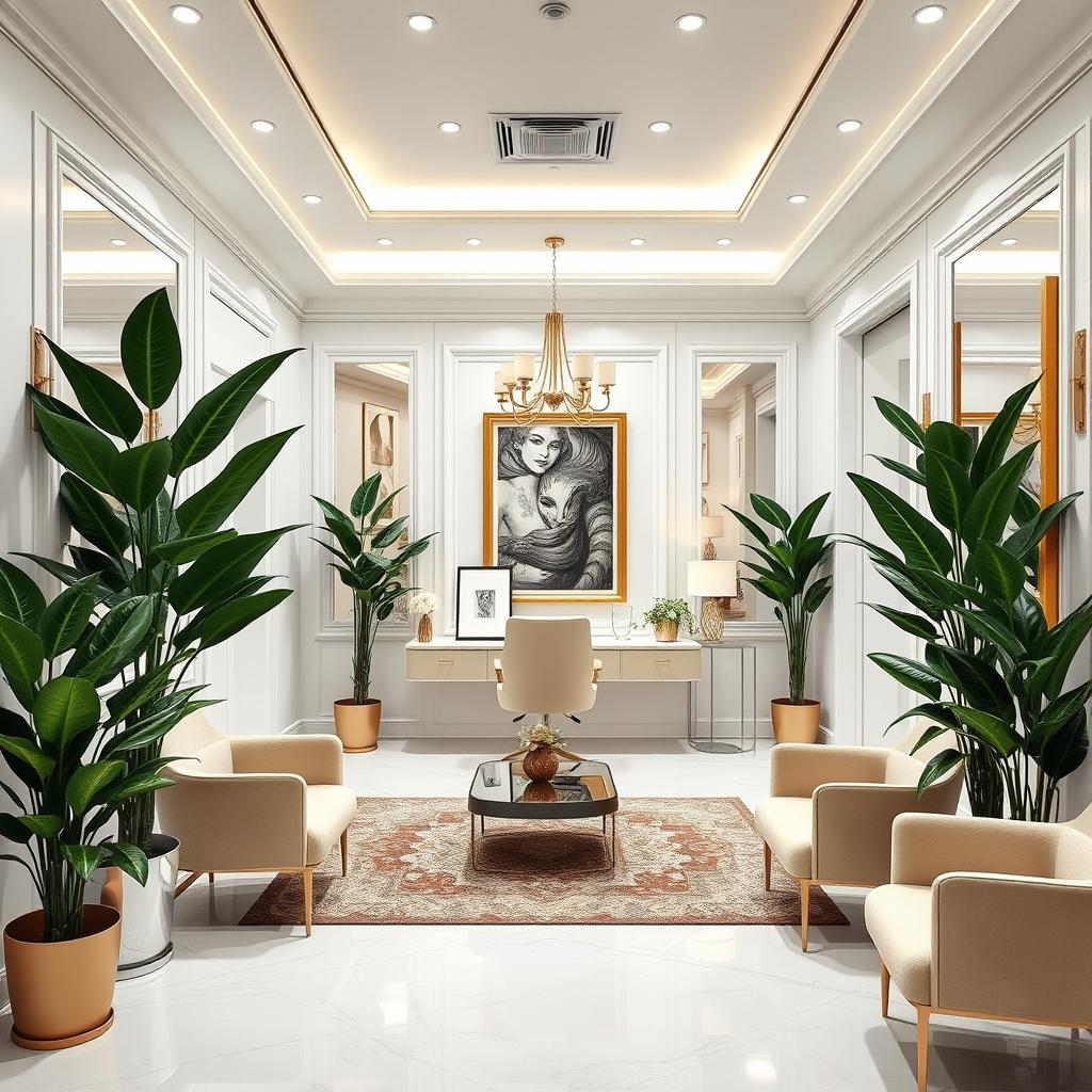 A sophisticated dental office interior design featuring elegant decor