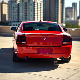 A sleek and modern 2006 Dodge Charger in vibrant red color, showcasing its sporty design with a well-defined body and striking features