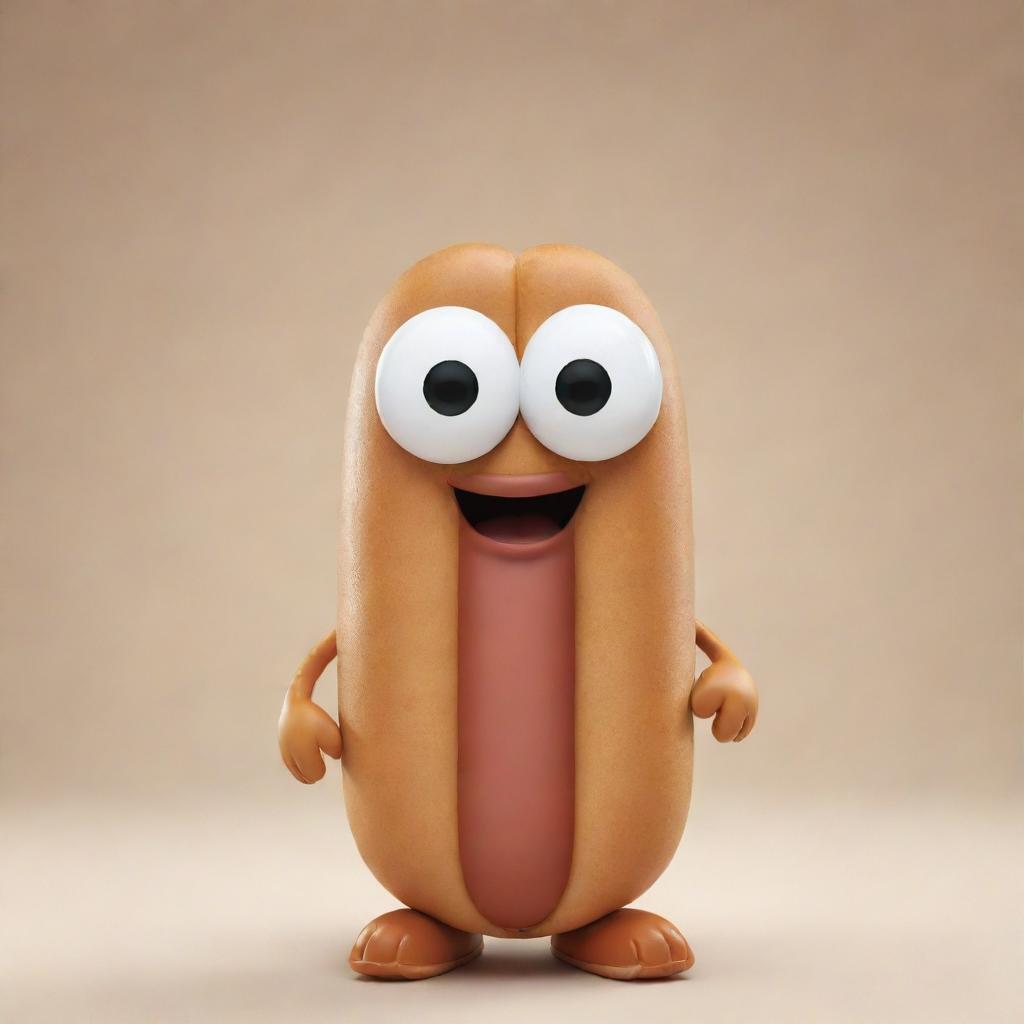 Create an image of the character Pou, styled to look like a hot dog. Include the name 'Poudog' in a playful and tasteful manner.