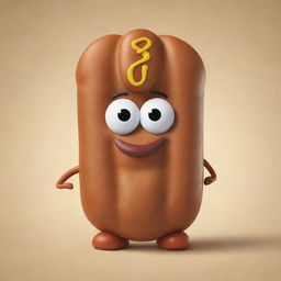 Create an image of the character Pou, styled to look like a hot dog. Include the name 'Poudog' in a playful and tasteful manner.