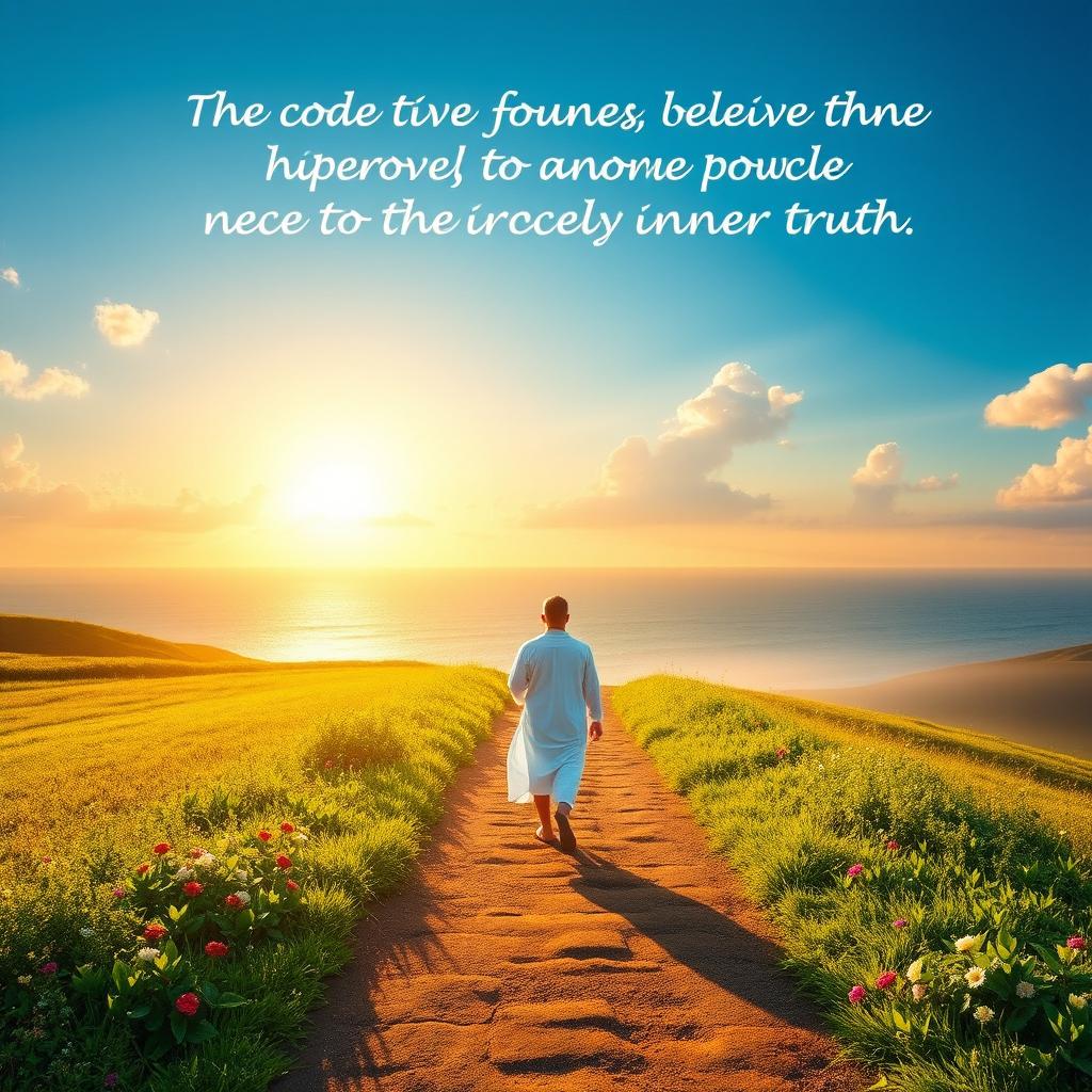 A serene and inspirational landscape depicting a beautiful pathway leading towards a tranquil horizon
