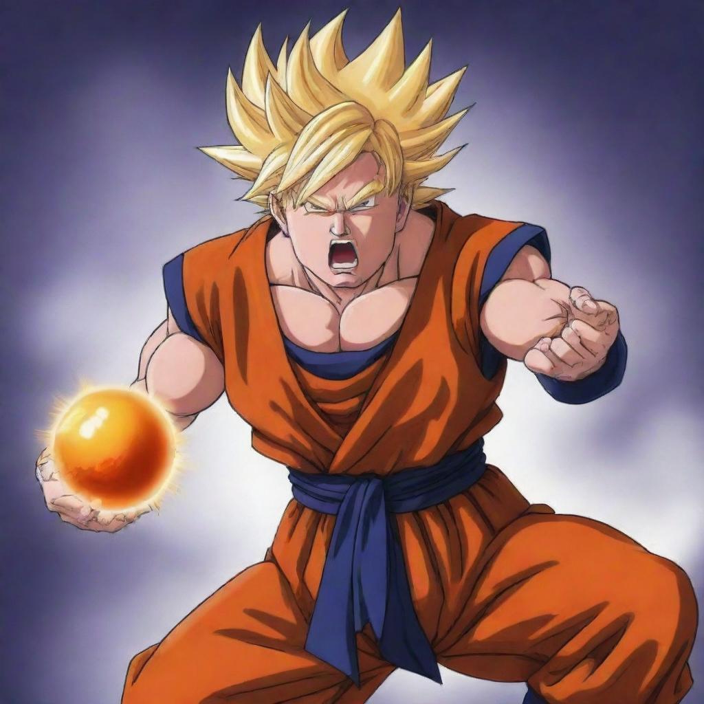 Donald Trump imagined as a character in the distinct style of Dragonball Z, displaying energy, power and grit.