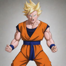 Donald Trump imagined as a character in the distinct style of Dragonball Z, displaying energy, power and grit.