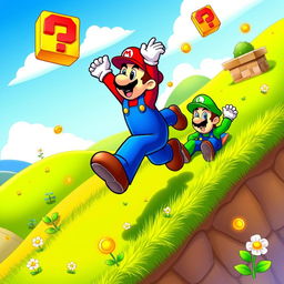 A vibrant and dynamic scene featuring Mario and Luigi, the iconic video game characters