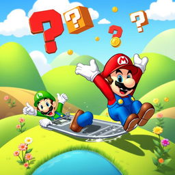 A vibrant and dynamic scene featuring Mario and Luigi, the iconic video game characters