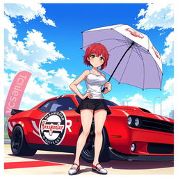 A vibrant anime-style illustration of a striking red muscle car with the Krasnodar logo prominently displayed on the side