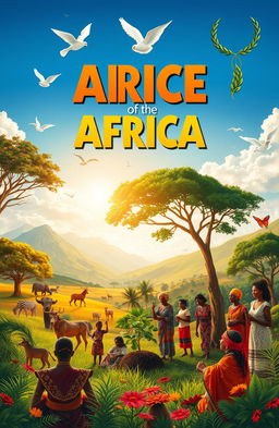 A vibrant and hopeful scene depicting the spirit of Africa, showcasing lush landscapes that include savannahs, mountains, and wildlife, symbolizing the promise of peace and coexistence