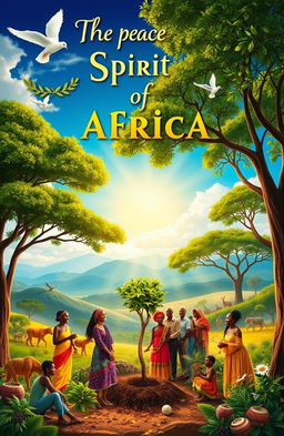 A vibrant and hopeful scene depicting the spirit of Africa, showcasing lush landscapes that include savannahs, mountains, and wildlife, symbolizing the promise of peace and coexistence