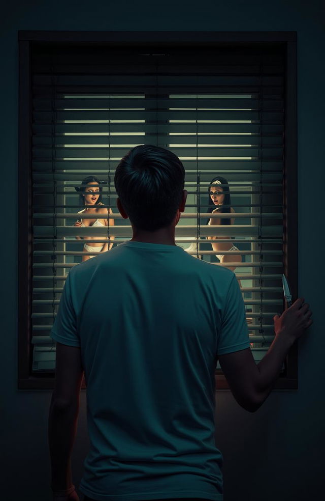 A film poster showcasing a man in his forties with his back turned, standing at night in front of a slatted shutter