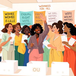 An inspiring scene that illustrates women's human rights, focusing on their right to vote