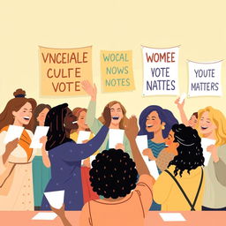 An inspiring scene that illustrates women's human rights, focusing on their right to vote