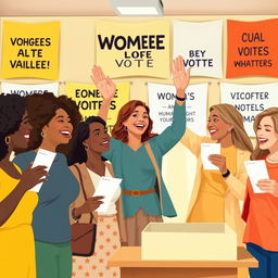 An inspiring scene that illustrates women's human rights, focusing on their right to vote