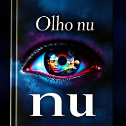 A book cover for 'Olho nu', featuring a surreal and captivating eye prominently in the center