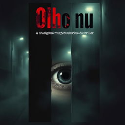 A gripping book cover design for a suspense and murder thriller titled "Olho nu"