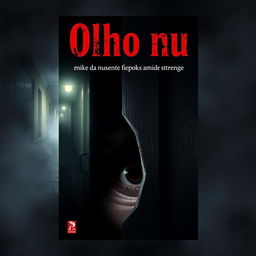 A gripping book cover design for a suspense and murder thriller titled "Olho nu"