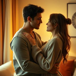 A realistic portrayal of a couple in an intimate moment, emphasizing connection and closeness