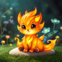 An adorable elemental flame pet, resembling a small, furry creature made entirely of swirling flames