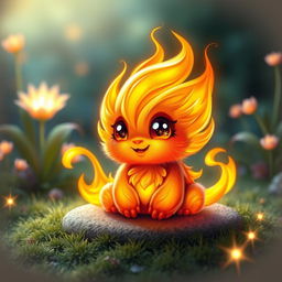 An adorable elemental flame pet, resembling a small, furry creature made entirely of swirling flames