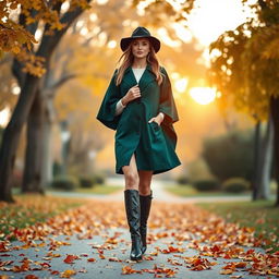 A fashionable woman wearing a beautiful cape coat, elegantly designed with flowing fabric and intricate details