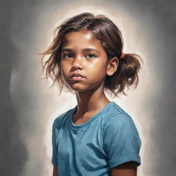 Artistic illustration of a young girl maturing over time amidst hardships. Show her strength and resilience shining through even in difficult circumstances.