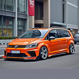 A Volkswagen Touran modified with an eye-catching body kit that enhances its sporty and aggressive look