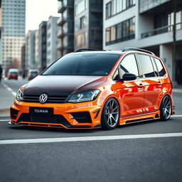 A Volkswagen Touran modified with an eye-catching body kit that enhances its sporty and aggressive look